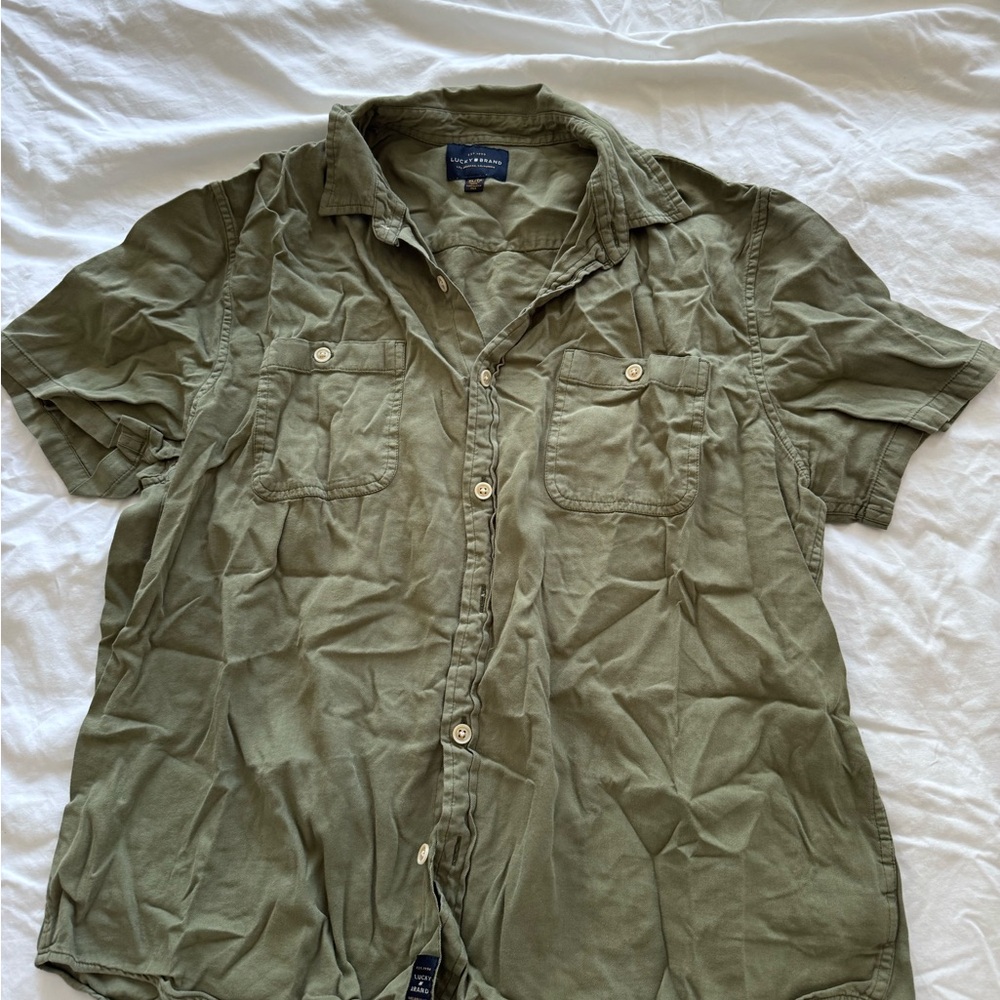 Lucky Brand Olive Green Short-Sleeve Button Down Shirt